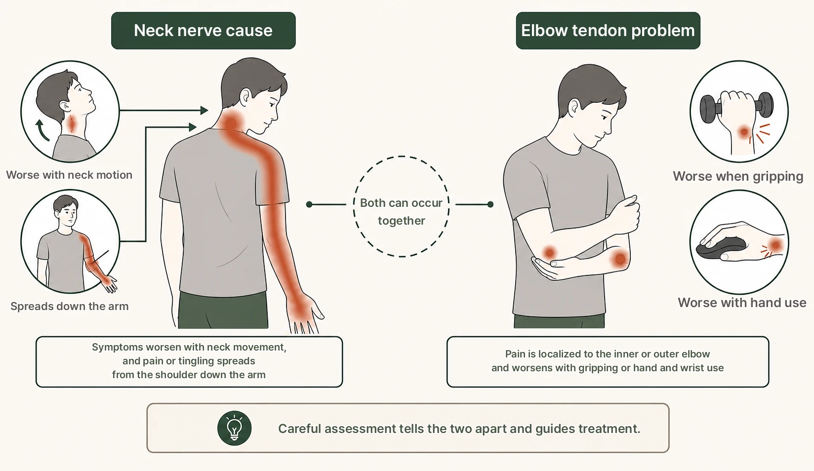 Cervical Disc vs Elbow Tendon Problem, Symptom Comparison illustration