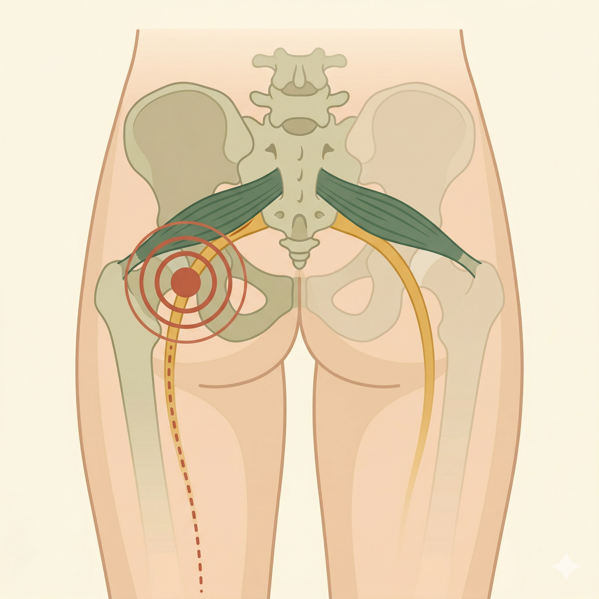 이상근과 좌골신경 위치 일러스트
