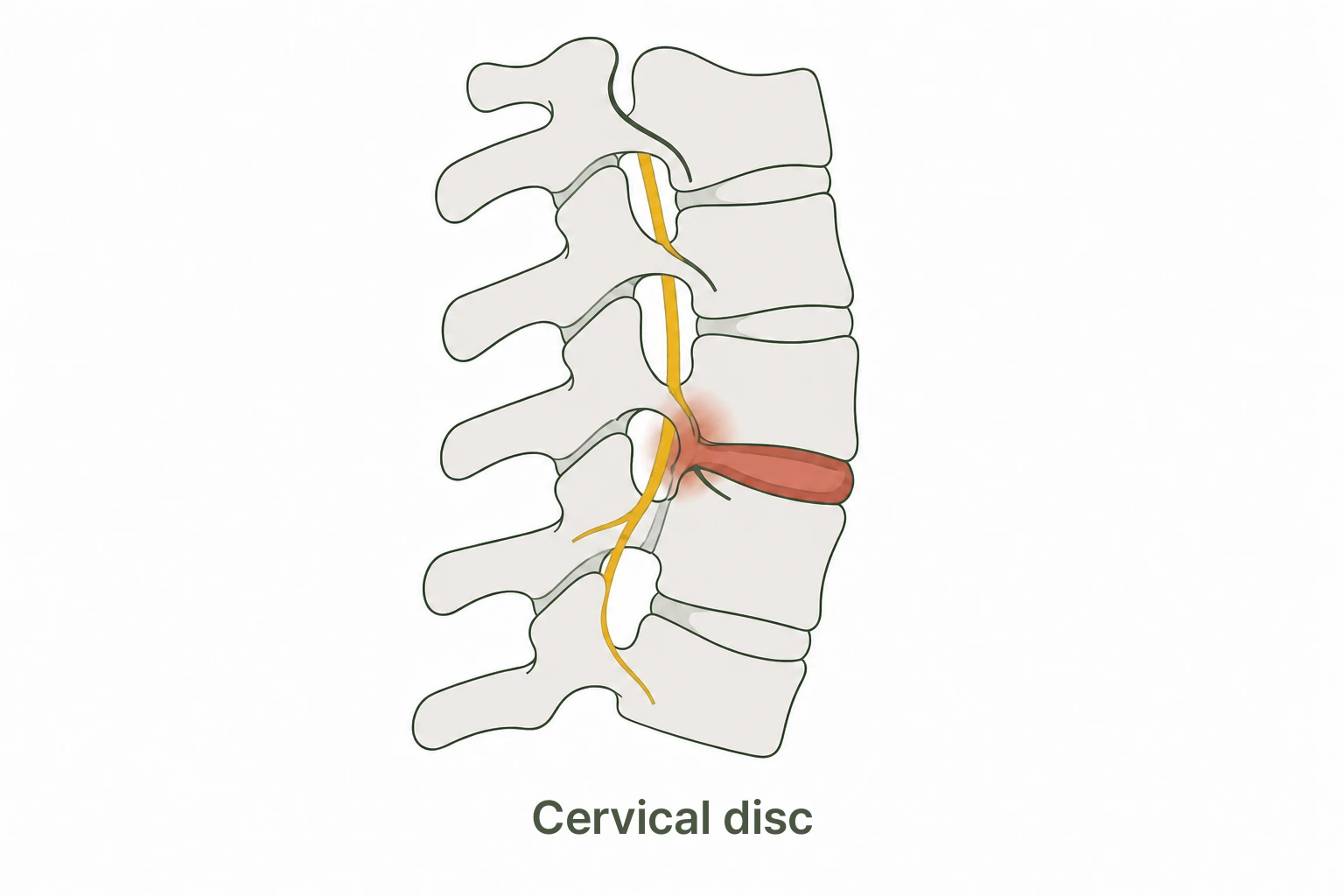 Cervical disc herniation and nerve compression illustration